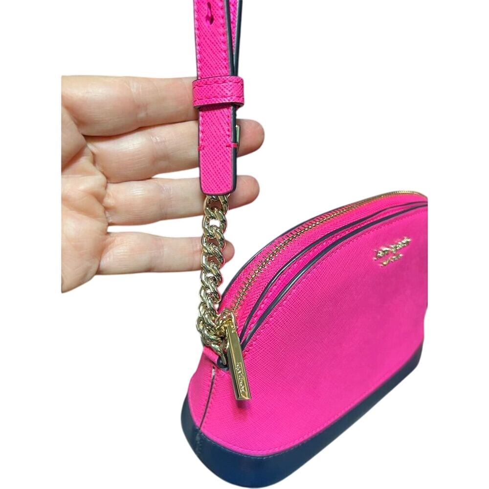 Kate Spade Piink Small Dome Crossbody Shocking Magenta Navy Saffiano Spencer - Picture 5 of 9